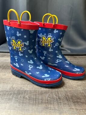 Disney Mickey Mouse Toddler Waterproof Rubber Rain Boots Blue/Red Size 1